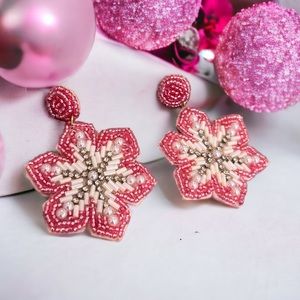 Pink Christmas Snowflake Earrings